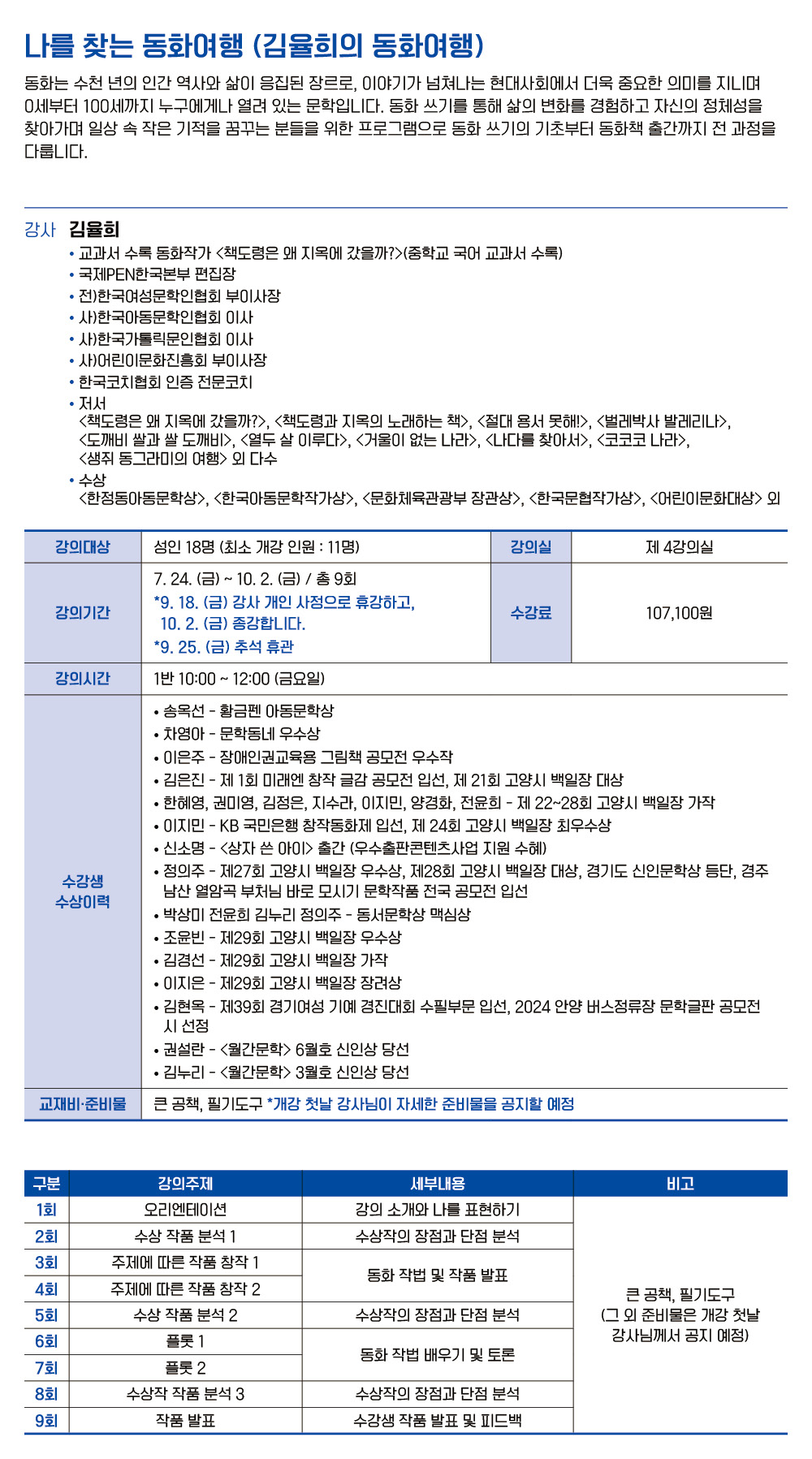 나를 찾는 동화여행 (김율희의 동화여행) 1반 (오전)
